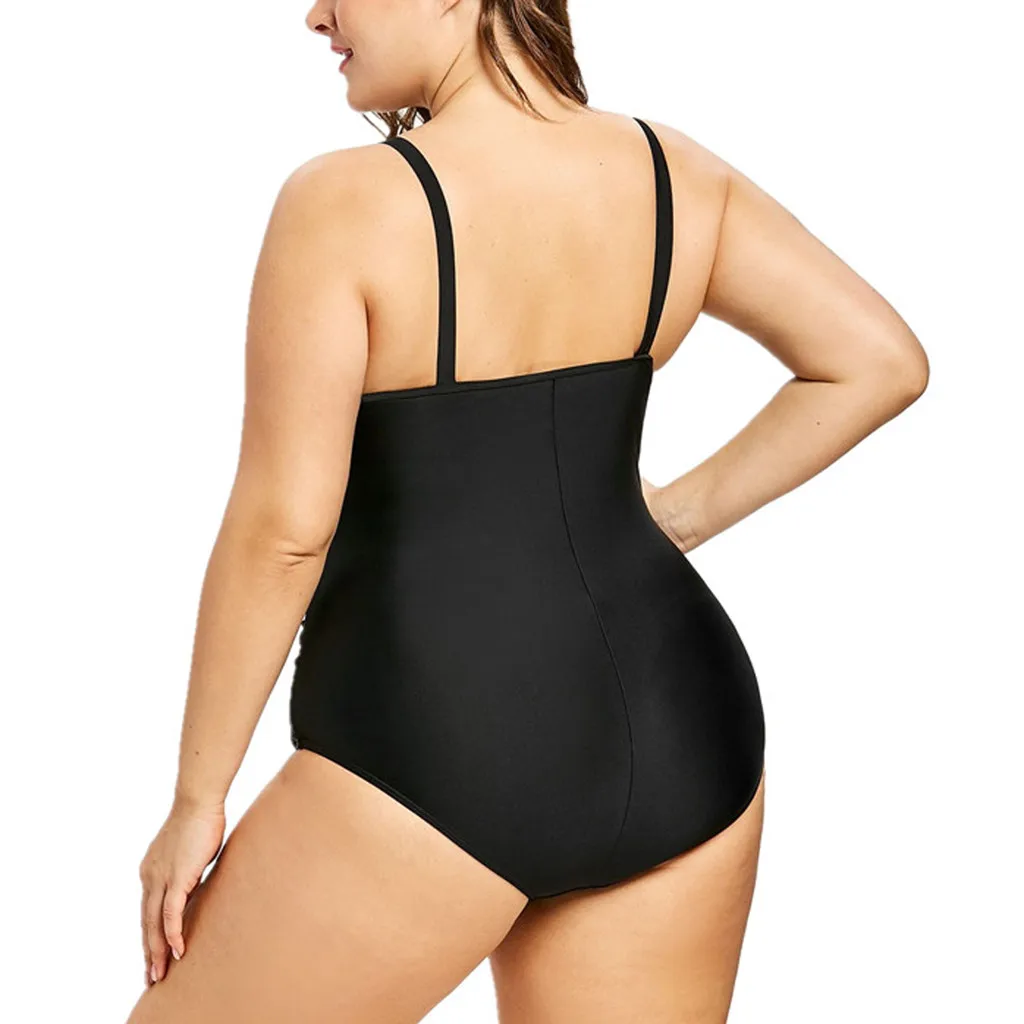 one piece swimsuit sexy monokini one-piece swimsuit plus size Womens Fashion Solid Plus Size Swimwear Bikin Beachwear#D