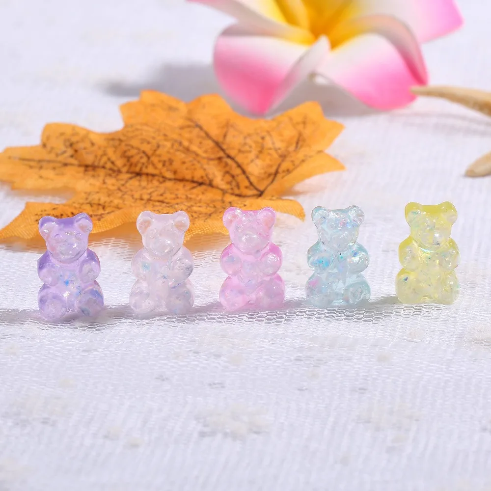 20 шт 16*10 мм полимерные Амулеты с плоской задней стороной Gummy Bear блестящие кабошоны для ожерелья, подвески, сережек, сделай сам