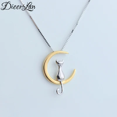 

DIEERLAN 2019 New Trendy 925 Sterling Silver Moon Cat Choker Necklaces For Women Wedding Party Statement Jewelry Kolye Collares