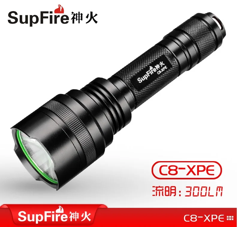 

SupFire High power LED rechargeable torch 18650 battery 5 mode C8XPE high intensity far beam flashlight