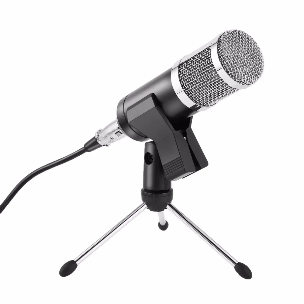 

Professional Handheld Condenser Microphone Computer Microphone Stand Tripod Wired 3.5mm Jack For Recording Studio Round Flat