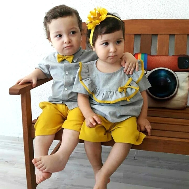 Г. Летняя детская футболка с короткими рукавами с надписью «Big Little Sister Brother» топы с рюшами и галстуком-бабочкой и шорты, комплект одежды