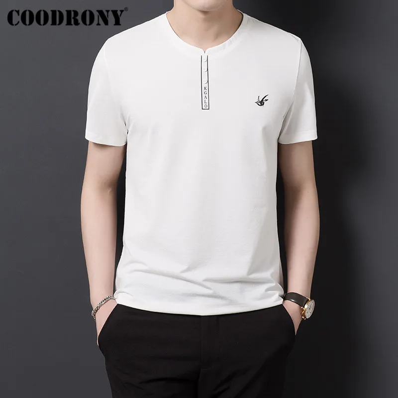 

COODRONY T Shirt Men Streetwear Tshirt Fashion Casual Button Henry Collar T-Shirt Men Short Sleeve Cotton Tee Shirt Homme S95124
