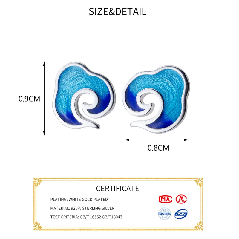 INZATT Настоящее Серебро S925 пробы милые синие эмалированные облака геометрические серьги-гвоздики для женщин вечерние ювелирные изделия подарок на день рождения