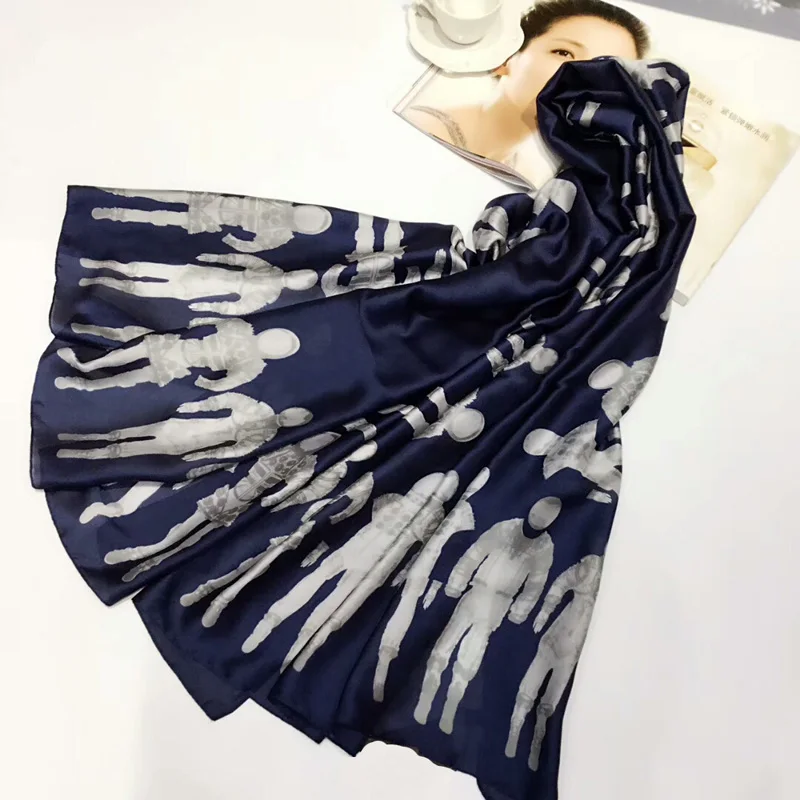 AL7803navyblue Модный великолепный шелковый шарф роскошный женский брендовый шарф для женщин шаль Пашмина высокое качество с принтом хиджаб обертывания 180*90 см - Цвет: AL7803navyblue