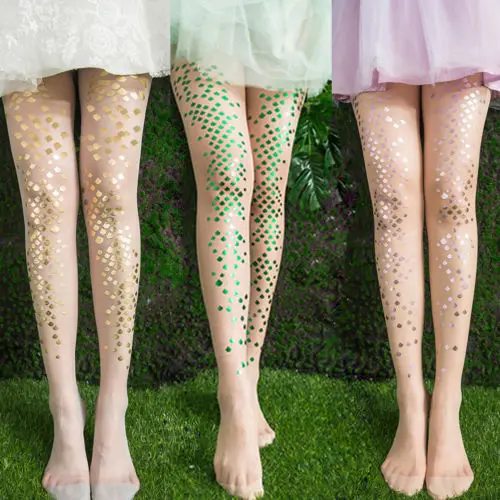 

Neon Mermaid Tights Shiny Metallic Color Long Sequins Tights Halloween Pantyhose