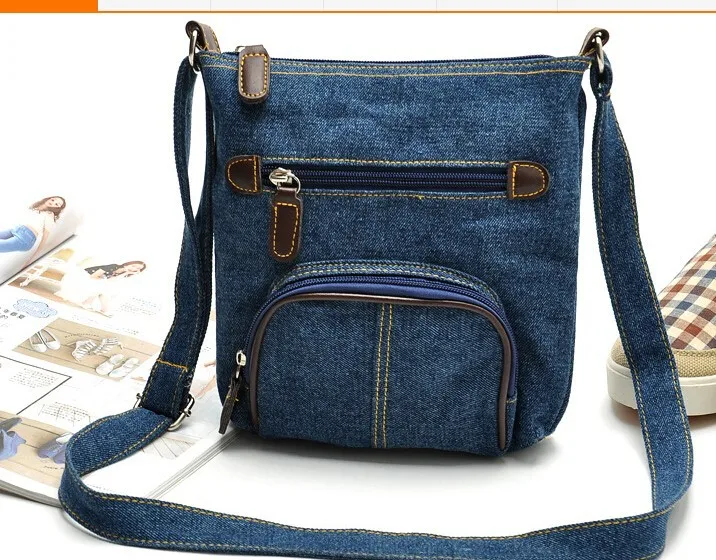 Классический европейский и американский стиль Повседневная сумка танин перед ветер синий джинсовая сумка