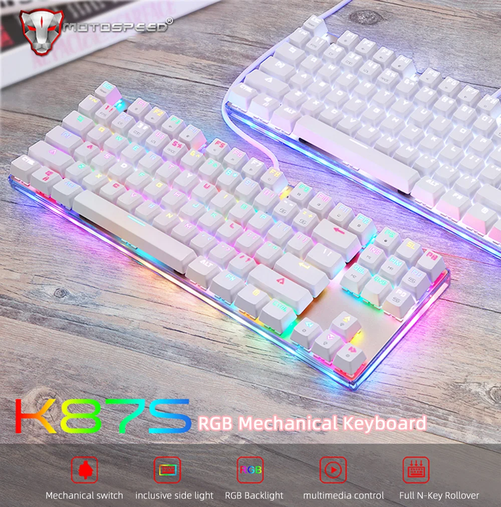 Игровая механическая клавиатура Motospeed K87S, 87 клавиш, светодиодный, RGB Красный/Синий переключатель, Кабель 1,8 м, USB Проводная клавиатура для геймеров ПК