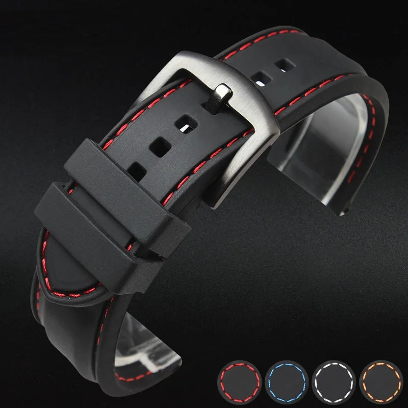Часы высокого качества классические черный кремний резиновый мягкий браслет для часов Ремешок Ремень спортивный водонепроницаемый 18 мм 20