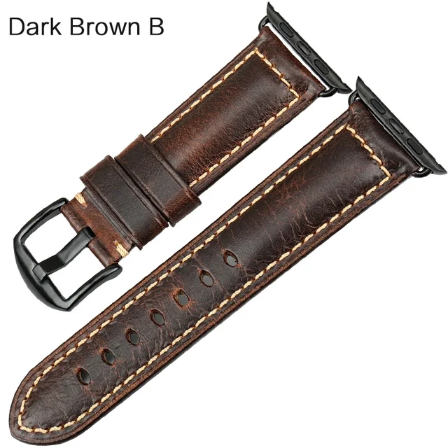 Vintage Bracelet Cow Leather Band For Apple Watch 45mm 44mm 40mm 42mm 41mm Series 7 6 SE 5 4 3 For iWatch Apple Watch Strap Dark Brown B