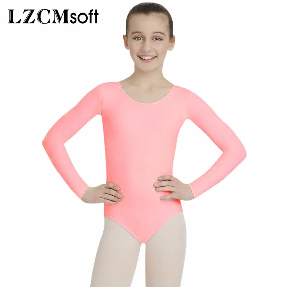 lzcmsoft-girls-pink-scoop-neck-ballet-leotards-todder-long-sleeve-gymnastics-leotards-short-unitard-dancewear-swimming-suits