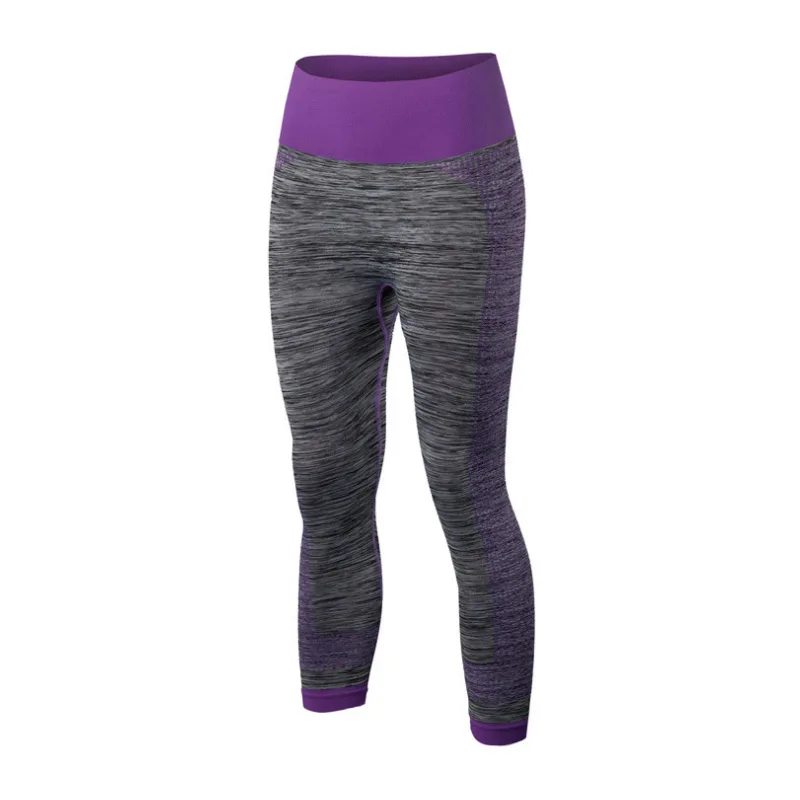 Красочные серии, женские штаны для йоги, высокая эластичность талии, леггинсы для спортзала, фитнес, тянущиеся спортивные штаны, 7 точек, тренировочные брюки - Цвет: purple