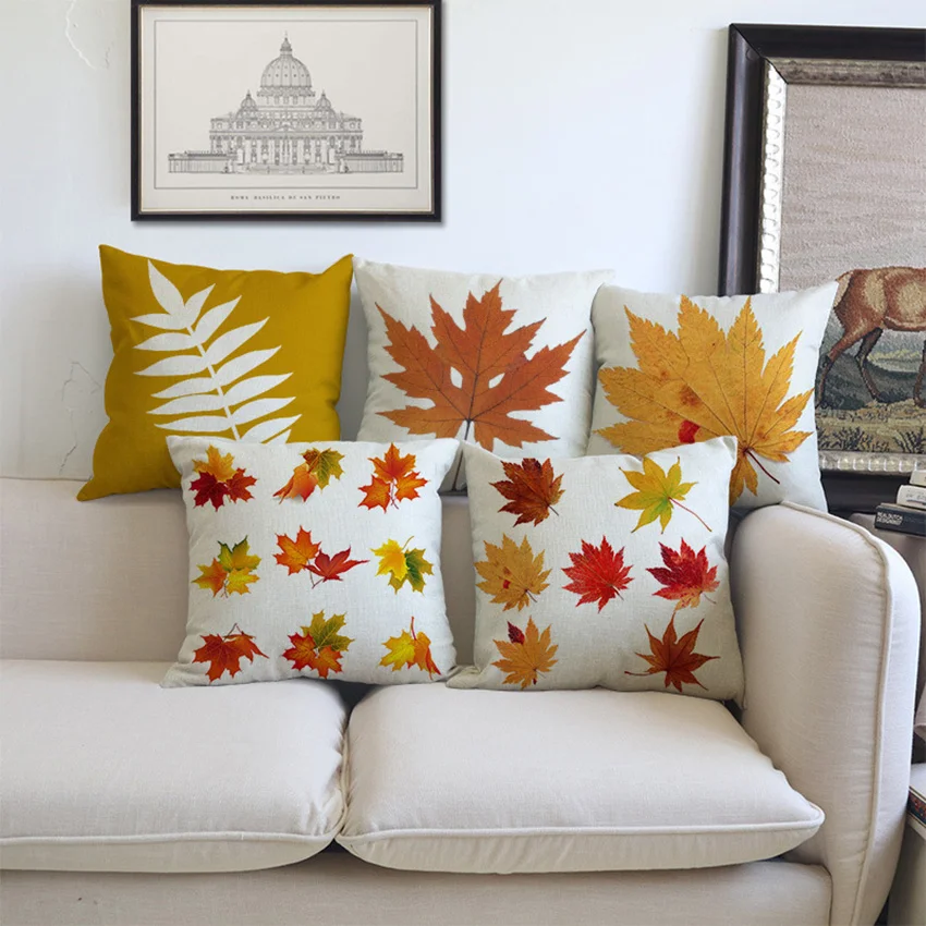 

Canada Maple Leaf Plant Cushion Cover Yellow Autumn Leaves Home Decorative Throw Pillow Cover Cotton Linen Sofa Cushion Cover