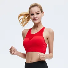 

HANQING High Quality Nylon Yoga Bra Women Sexy Beauty Back Sport Underwear Running Top Fitness Red S M L XL 3/4 Cup Sport Bra