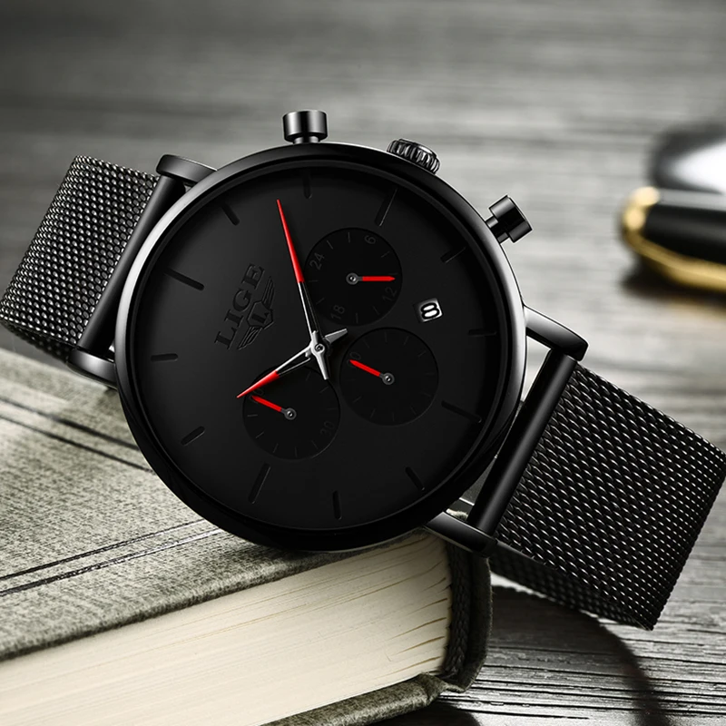 

2020 LIGE New Watch Men Top Brand Luxury Quartz Watch Casual Quartz-Watch Stainless Steel Mesh Strap Ultra Thin Clock Male Relog