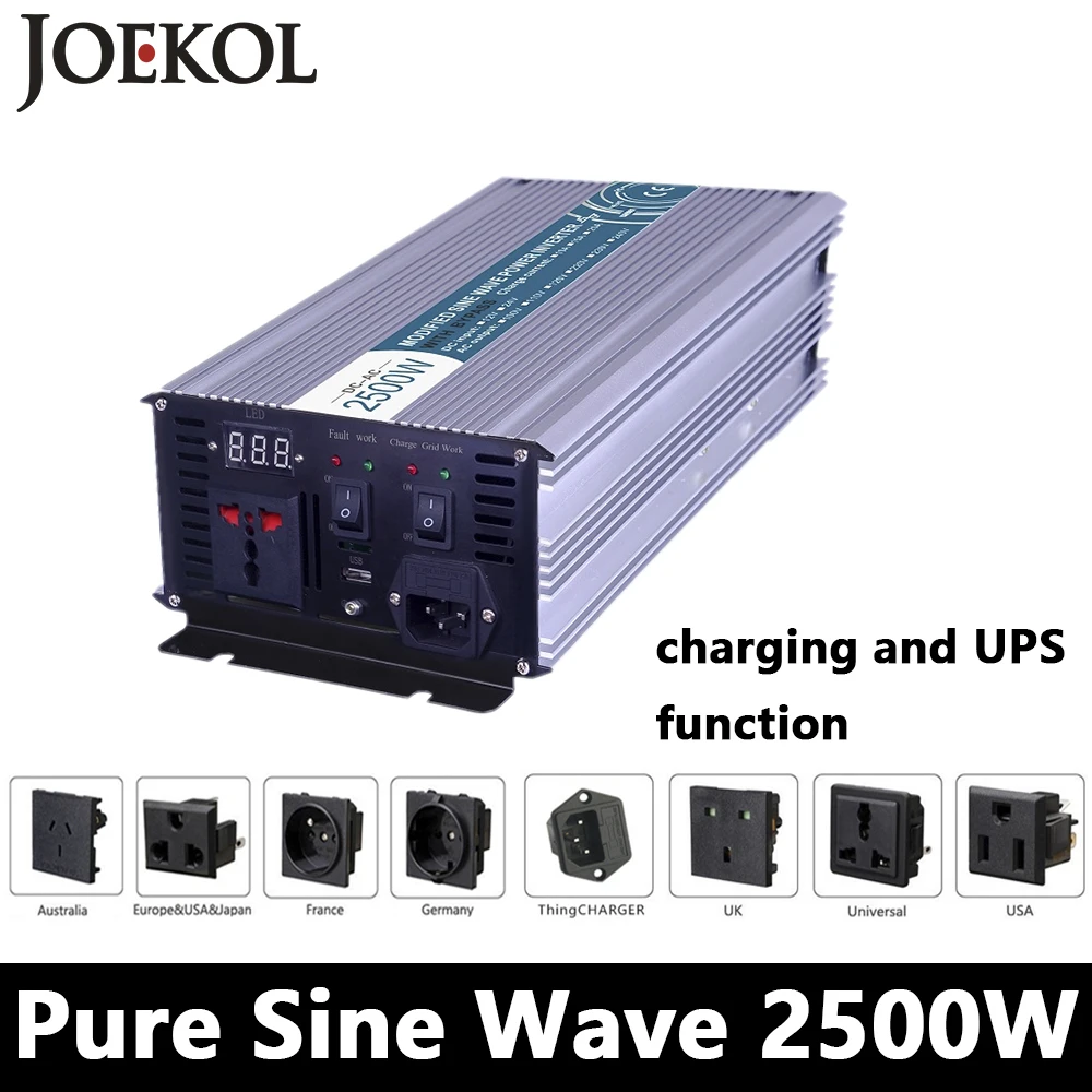 

2500W Pure Sine Wave Inverter,DC 12V/24V/48V To AC110V/220V,off Grid Solar Power Inverter With Battery Charger And UPS