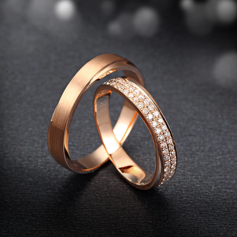 Натуральный бриллиант 18 К кольца Свадебные пара комплект из натуральной 0.20ct/пара SI/H Diamond розовое золото обручение кольца, обручальные