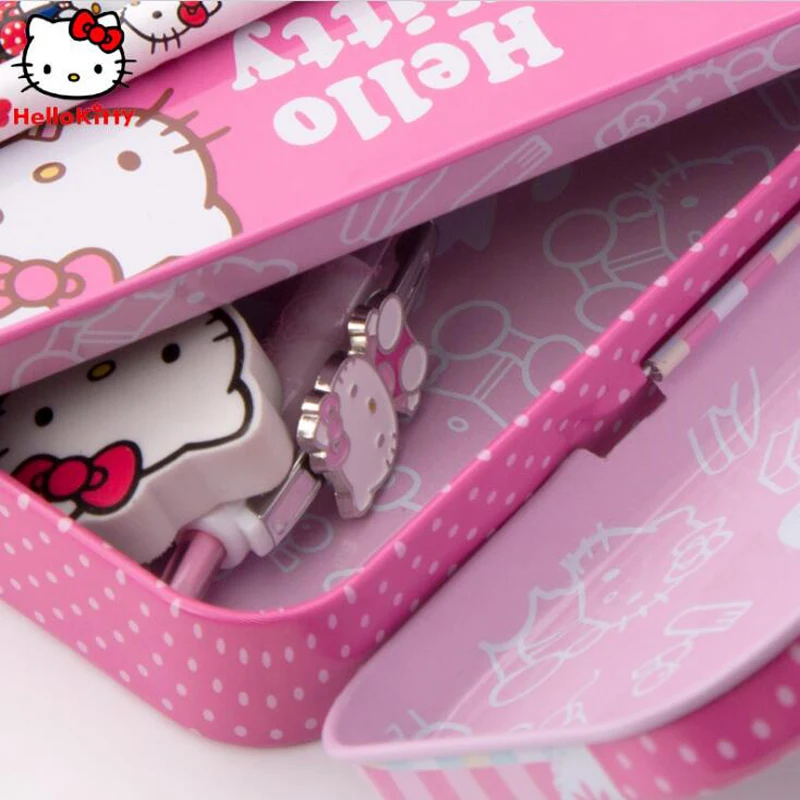 Розовый kawaii рисунок «Hello kitty» двойной слой металлический пенал доя карандашей, пенал Чехол офисные школьные принадлежности, блокноты в KT с кошкой для пишущих принадлежностей для хранения Карандаш Чехол s Детский подарок