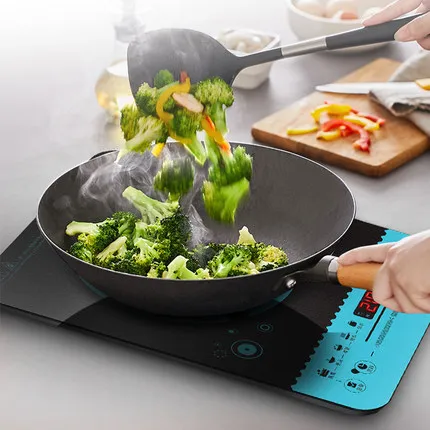 

Ultra Thin Induction Cooker with Timer Smart Electric Induction Cooker Waterproof with Iron Wok & Soup Pot 3 Safety Protection