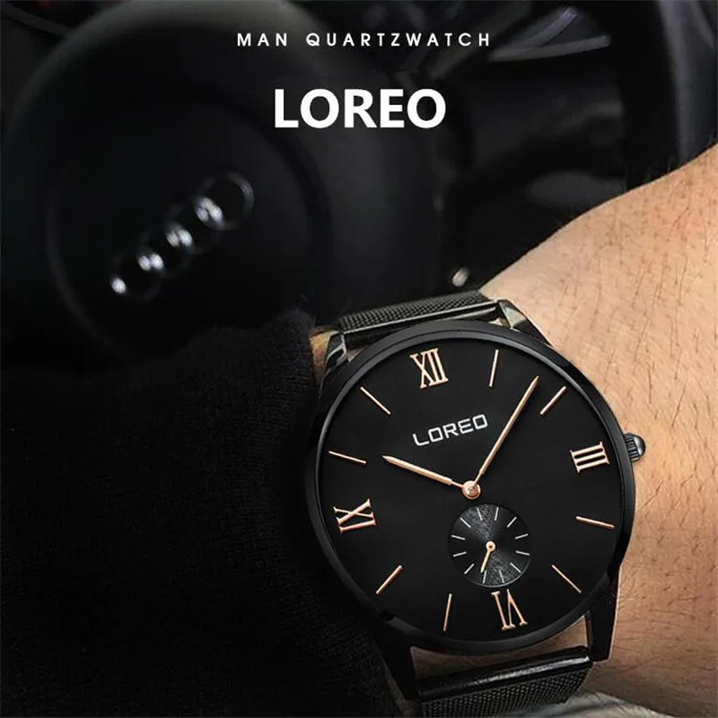 

LOREO uhren men Luxury Men Fashion Casual Business Watches Men's Quartz Clock Male stainless steel Mesh Strap Wrist Watch O92