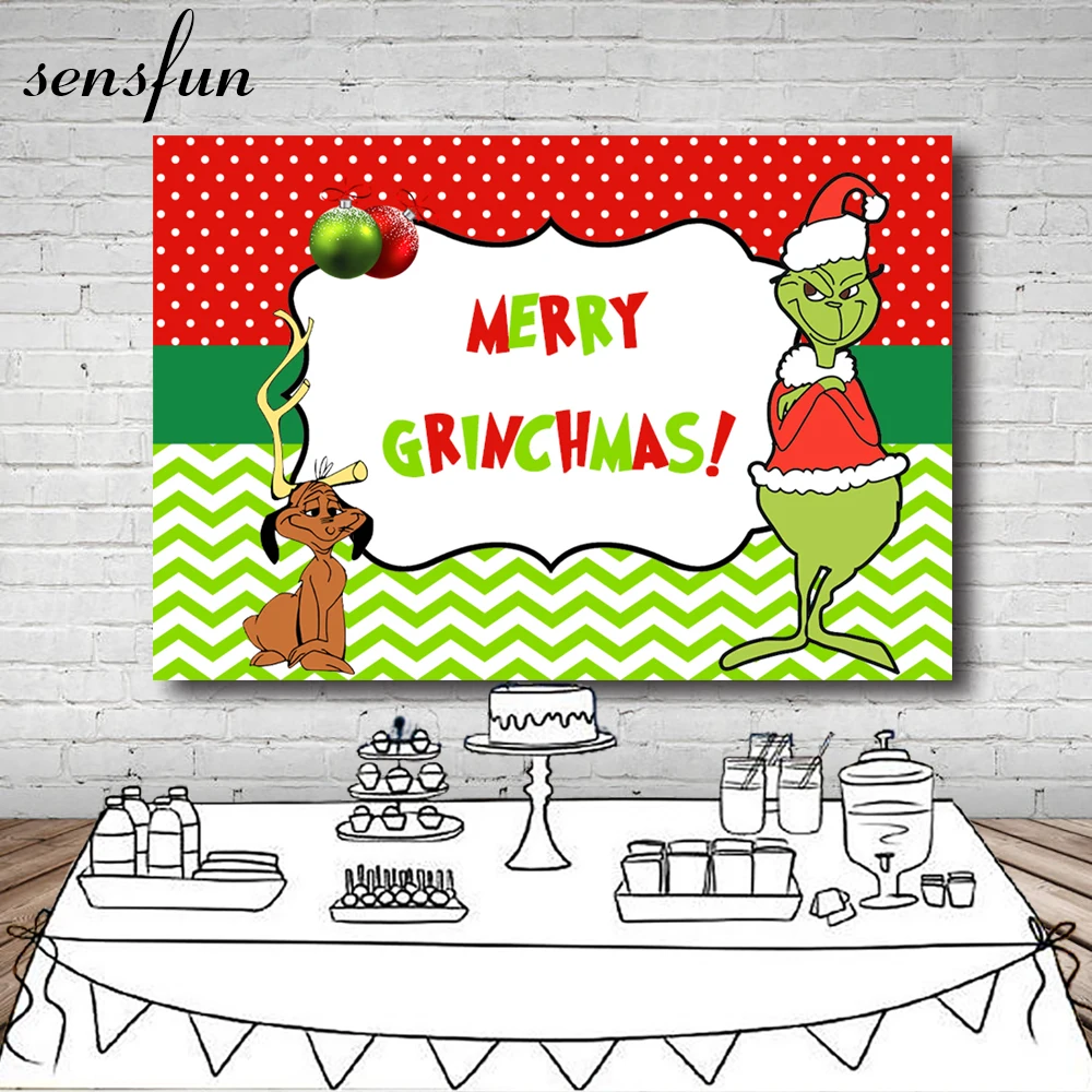 

Sensfun Children Merry Christmas Party Backdrop For Photo Studio Red Green Theme Grinch Photography Backgrounds Customized