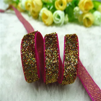 

3/8" 5/8" Gold Velvet Pink Color Metallic Elastic/Ribbon 50 Yards/Roll for Hair Tie Headband Hair Bow Clip Accessories LB-583