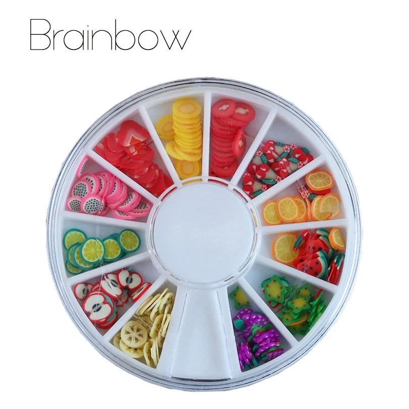 

Brainbow 2set Nail Art Decoration 144pcs/set Mixed Different Fruit Design Fimo Slices Polymer Clay Slices for DIY Nail Art Patch