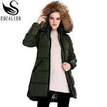 Escalier Women’s New winter down jacket army green,beige,black3 color removable raccoon fur hooded real collars warmduck feather