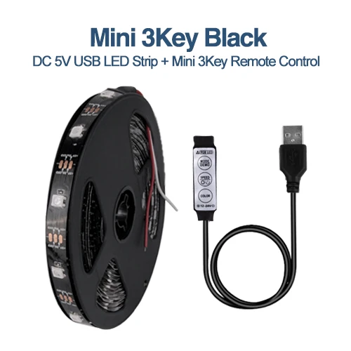 DC5V USB Светодиодная лента 5050 RGB 50 см 1 м 2 м 3 м гибкий светильник мини 3Key 17Key RF ИК пульт дистанционного управления ТВ фоновый светильник ing лента IP65 - Испускаемый цвет: Mini 3key Black