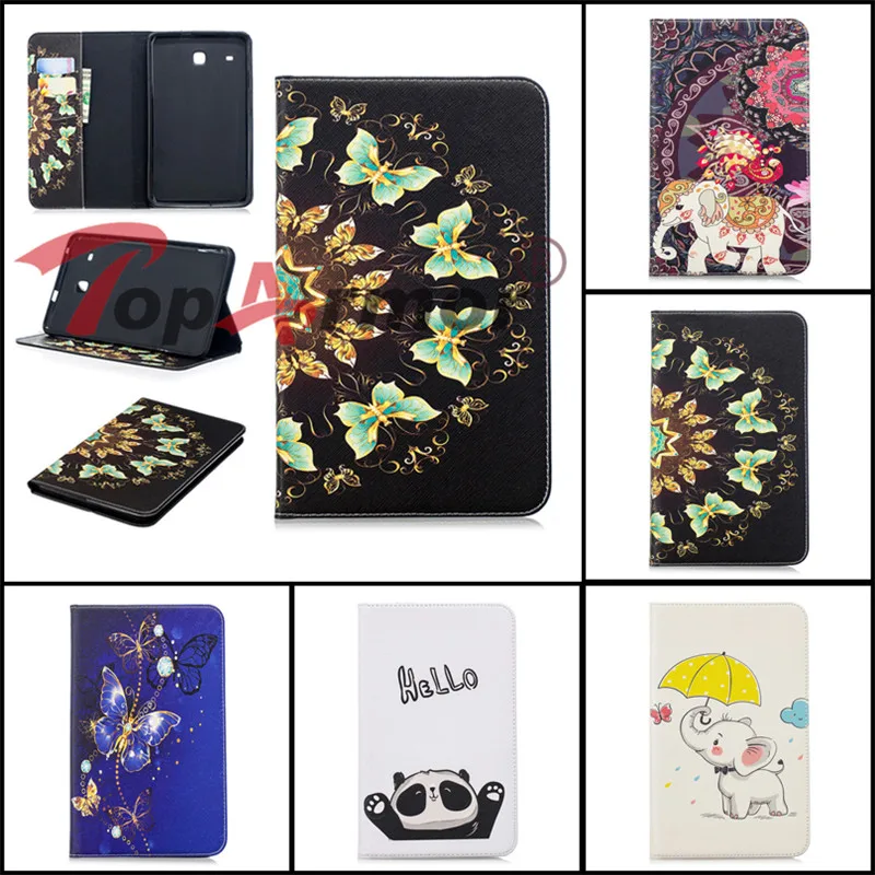 TopArmor 5 styles Elephant Butterfly Pattern PU Leather Cover For Samsung Galaxy Tab E 8.0 2016 T375 T377 Anti skid Tablet Case |