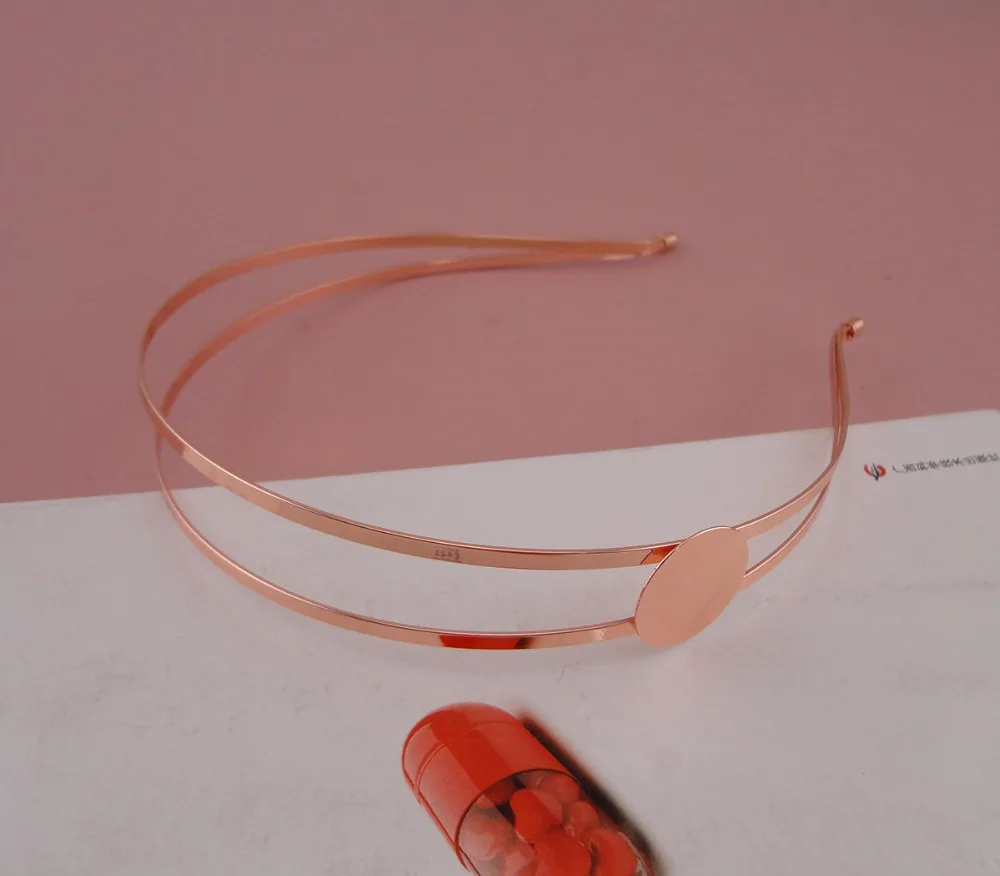 5PCS Rose Golden plain double 3mm flat Metal Wire Hair Headbands with