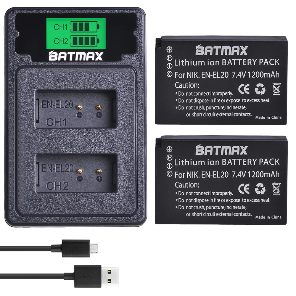 2 шт. аккумулятор EN EL20 EL20a + ЖК дисплей два порта USB Type C для Nikon Coolpix P1000 Nikon1 J1 J2 J3
