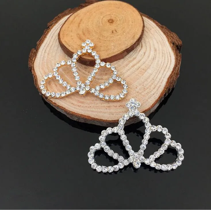 5pcs 37*45mm Gold/Silver Crystal Rhinestone Crown Embellishment Wedding