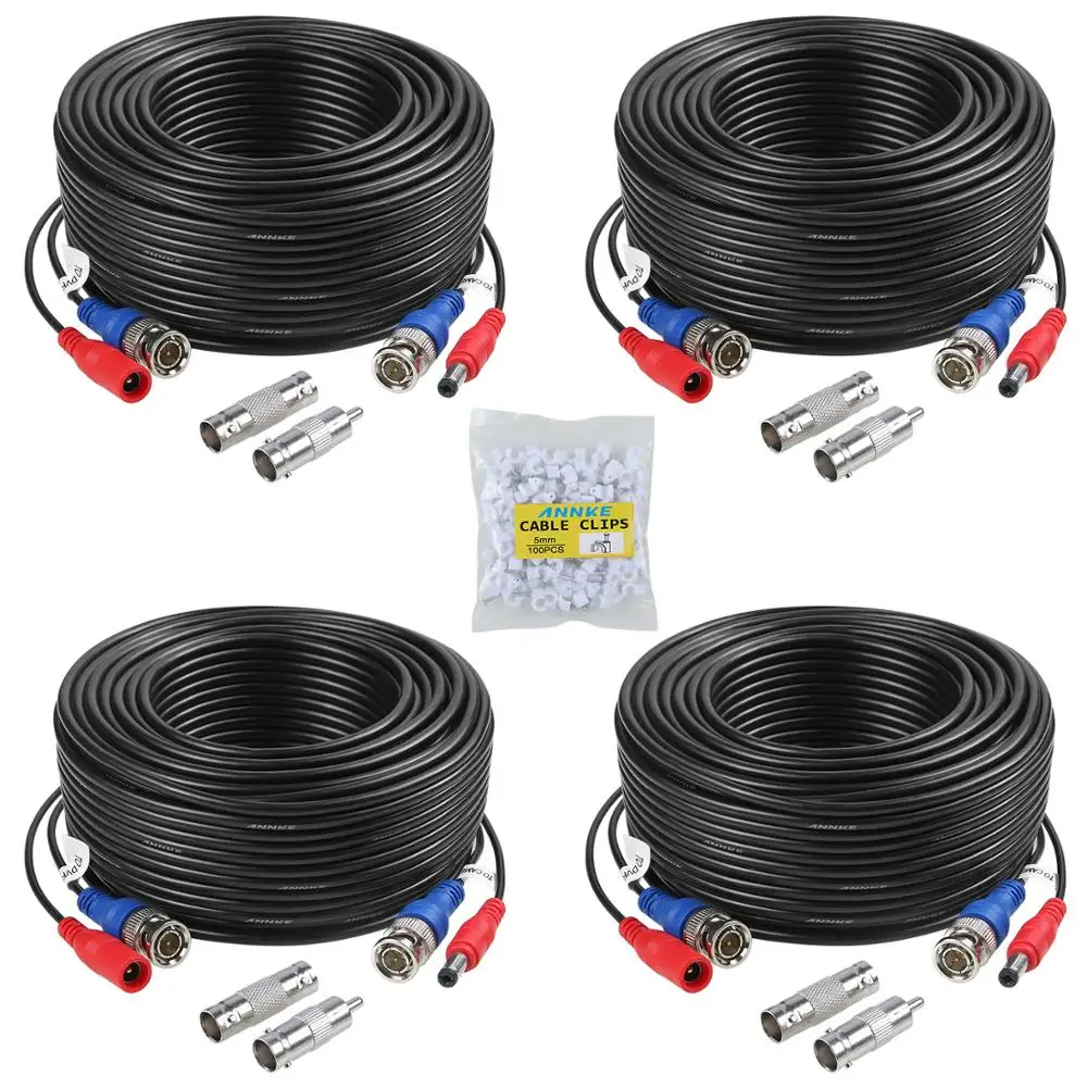 SANNCE 4PCS a Lot 30M 100 Feet BNC Video Power Cable For CCTV AHD Camera DVR Security System Black Surveillance Accessories