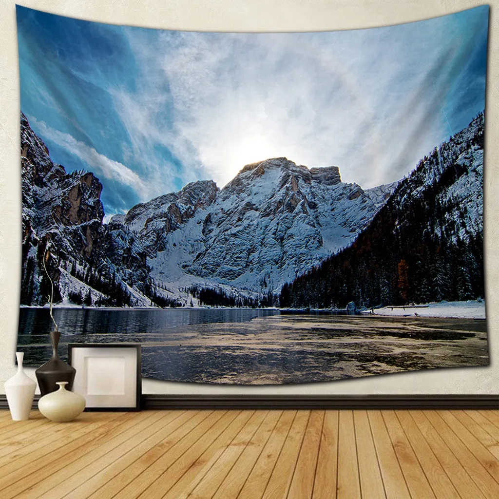 

Hot Sale Bedroom Wall Hanging Tapestry, Snowy Blue Sky Lake Nature Home Decorations 60 x 80 inch