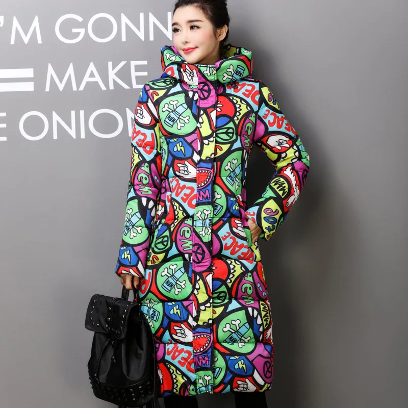 Colorful Hooded Winter Down Coat Jacket Long Thick Warm Women Casaco Feminino Abrigos Mujer Invierno Wadded Cotton Padded Parkas