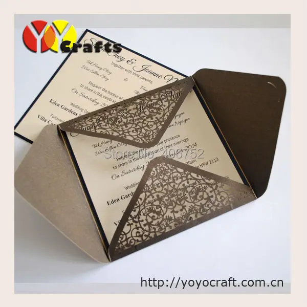 50sets coffie color luxury wedding invitation cards 2018 four folds