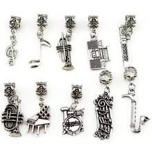 Mezcla de dijes 10 unids/lote colgante instrumento Musical de plata Vintage gran agujero para hacer joyas DIY 22428