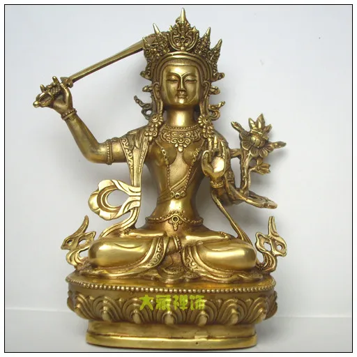 

Tibetan Buddhism, Tantra, brass buddha statue, Manjushri Bodhisattva, Manjushri jam dpel, figure, height about 20cm