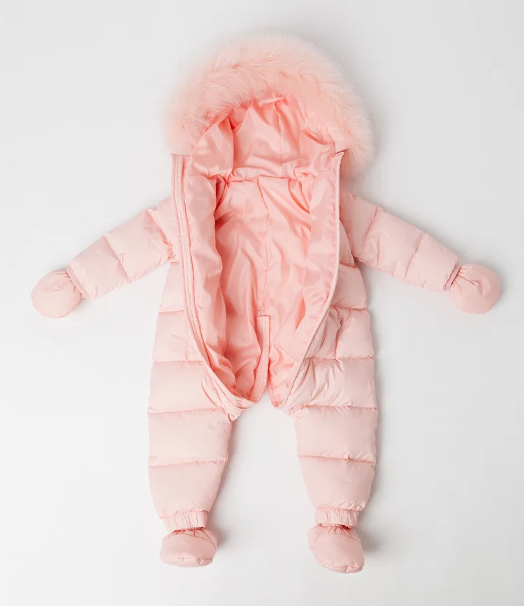 NewBorn Baby Winter Rompers Overalls 90% White Duck Down Natural Fur Collar Soft Kids Outwear Coat For Boys Girls 0-4 Y Snowsuit