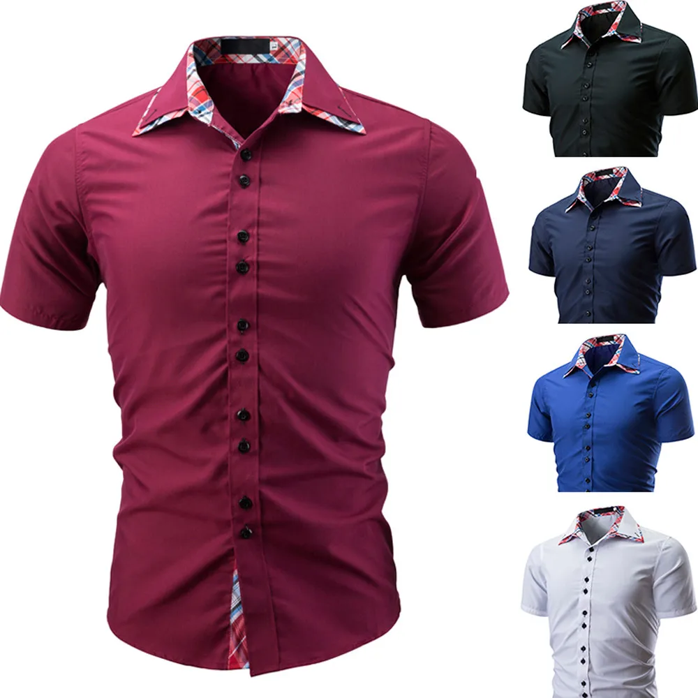 

Shirt Men Summer 2019 Casual Shirt Men Short Sleeve Polyester Men Fashion Solid Color Male Short Sleeve Shirt W413