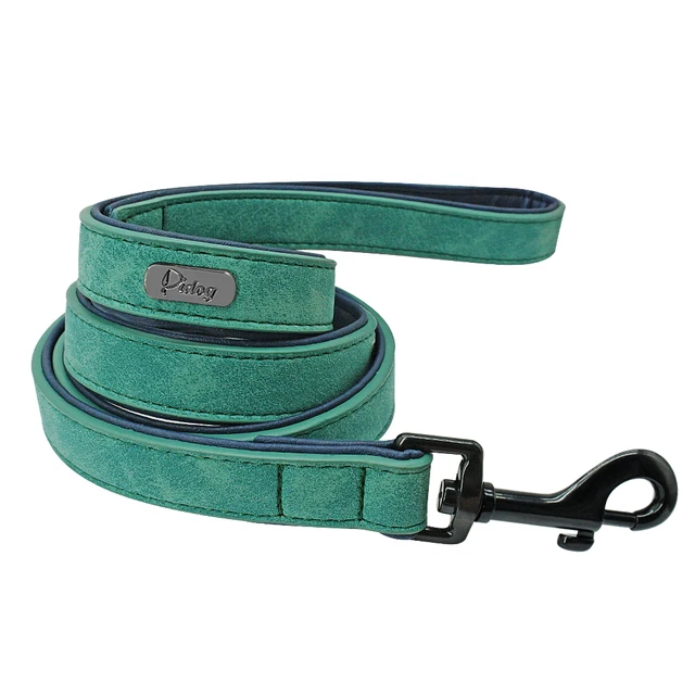 Custom Dog Collars Leather Personalized Pet Dog Tag Collar Leash Lead For Small Medium Large Dogs Pitbull Bulldog Pugs Beagle Green Leash