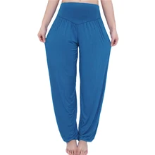 High Waist Stretch Yoga Pants Flare Wide Leg Bloomers Sky Blue M