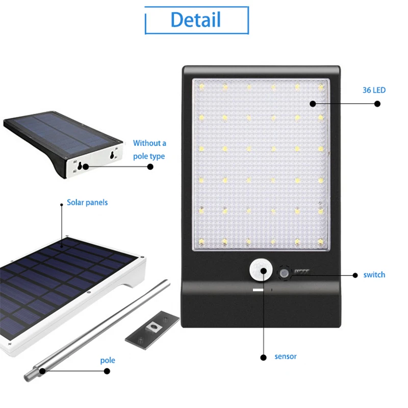 Новейший уличный светильник на солнечной энергии 450LM 36 светодиодный PIR датчик движения лампы уличный водонепроницаемый настенный светильник s садовая Лампа безопасности