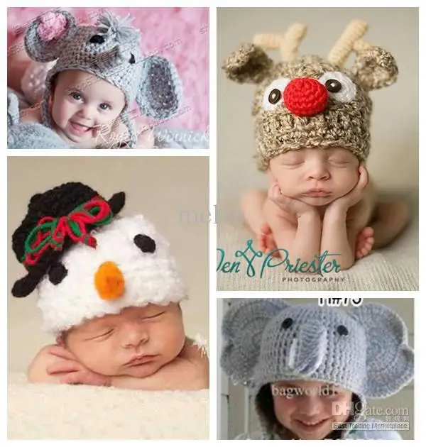 Snowman nder elephant cartoon characters Christmas children's hat Pure color knitted by hand Infants and young children cap 3169 | Детская