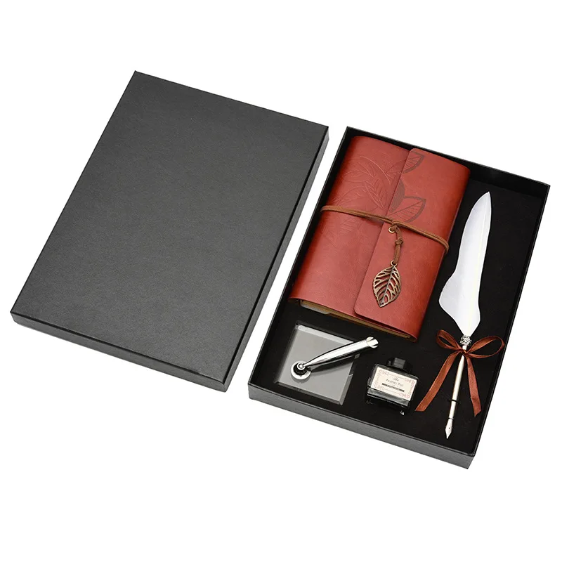 Caixa de Presente Tinta de Escrever Artigos de Papelaria New Retro Pena Caderno Caneta Conjunto Requintado Conjunto Presente 11 Nova pena do vintage caneta bonito titular