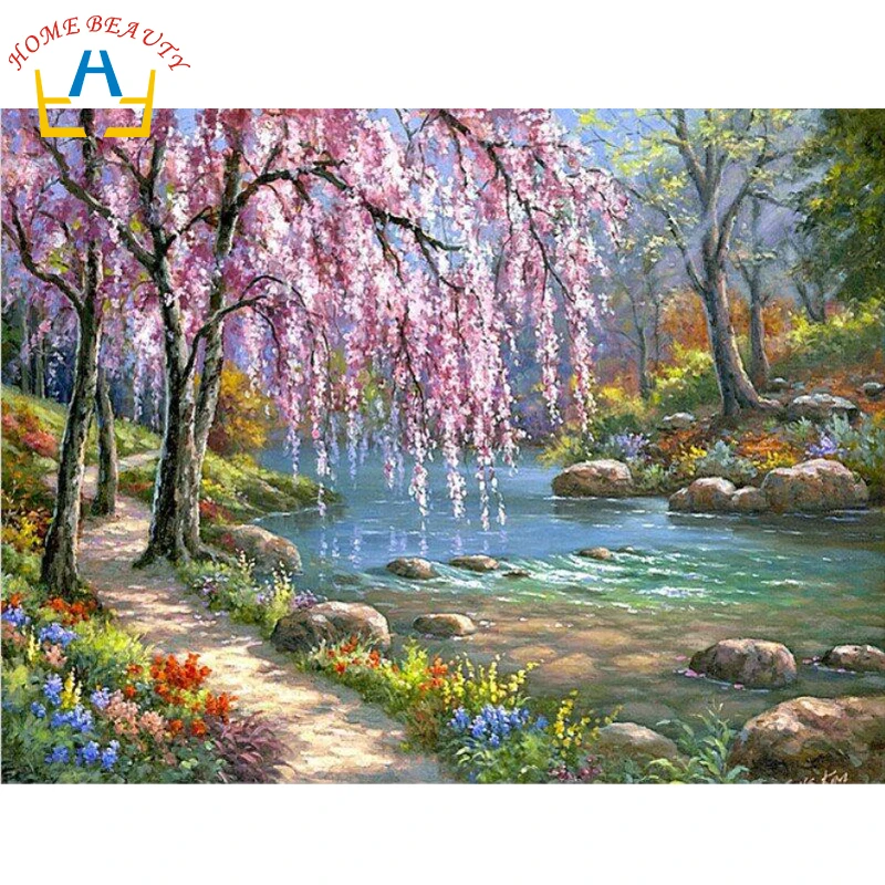 

HOME BEAUTY oil paint painting by numbers diy picture drawing coloring on canvas painting by hand wall paint landscape 6047
