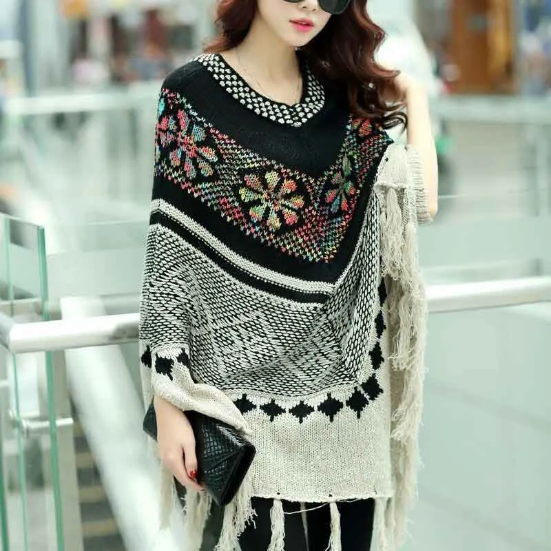Женский свитер с кисточками синий винтажный|womens capes and ponchoes|women capecape poncho |