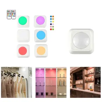 

3Pcs 13Colors Change RGB Remote Control Pat Night Light for Wardrobe Kitchen Bedroom Cabinet KTV(Square Shape