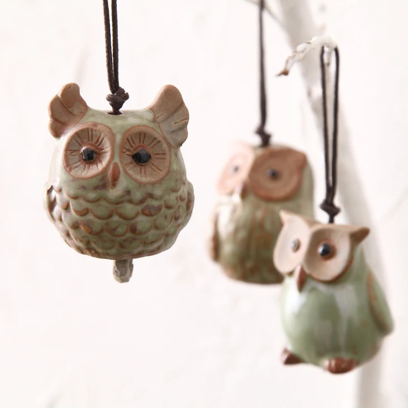 

Rural Style Cute Ceramic Owls Wind Chimes Hanging Decoration pure and fresh Animal suspension Wind Chime Wall Pendant Creative